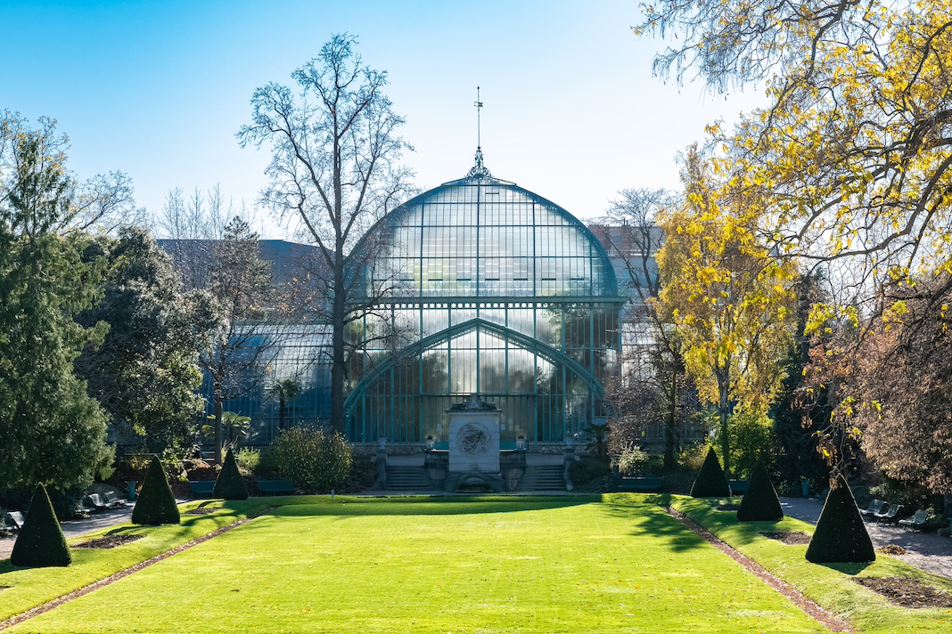 Paris, France, the Auteuil greenhouses, beautiful public garden in autumn