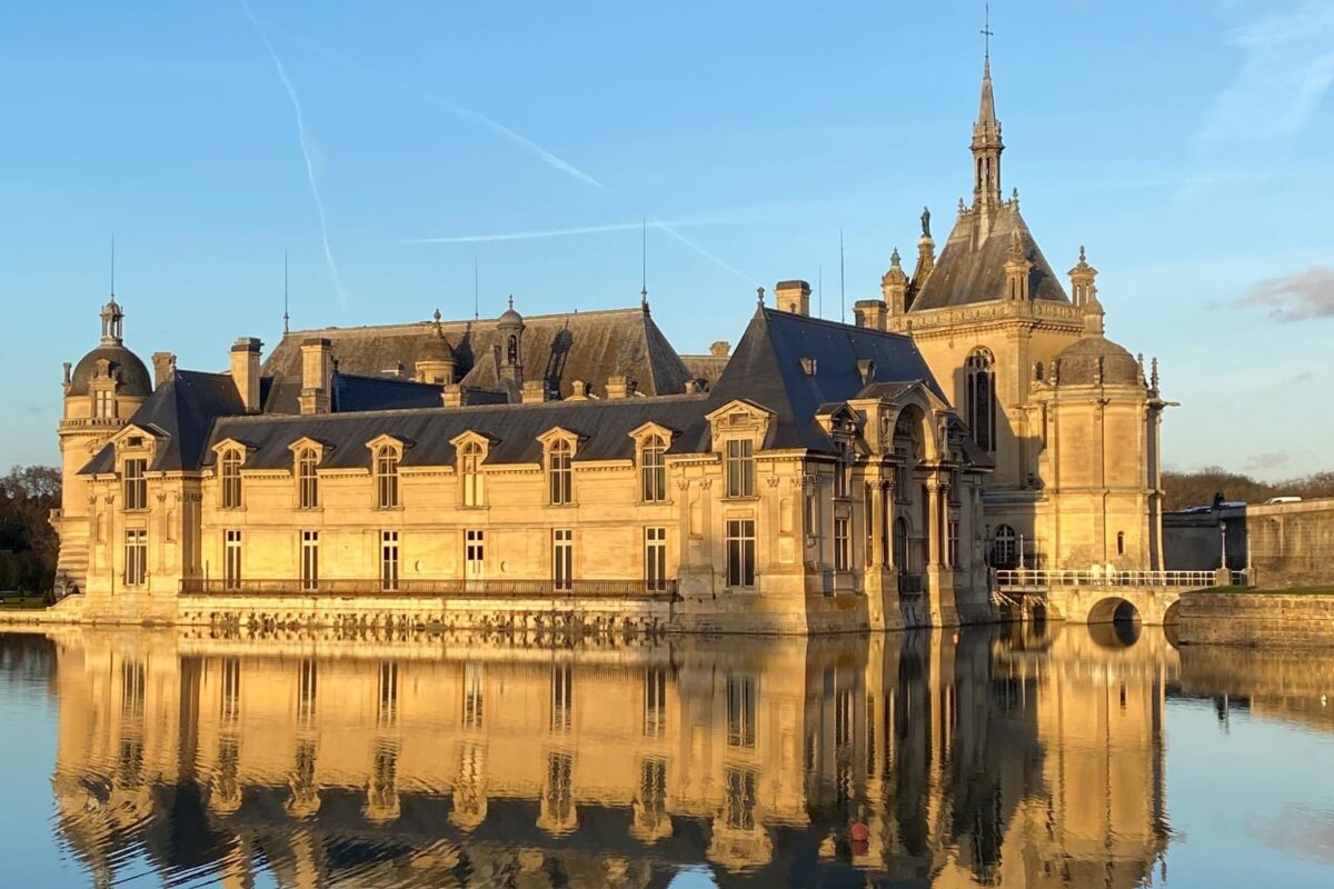 A castle with water in the background