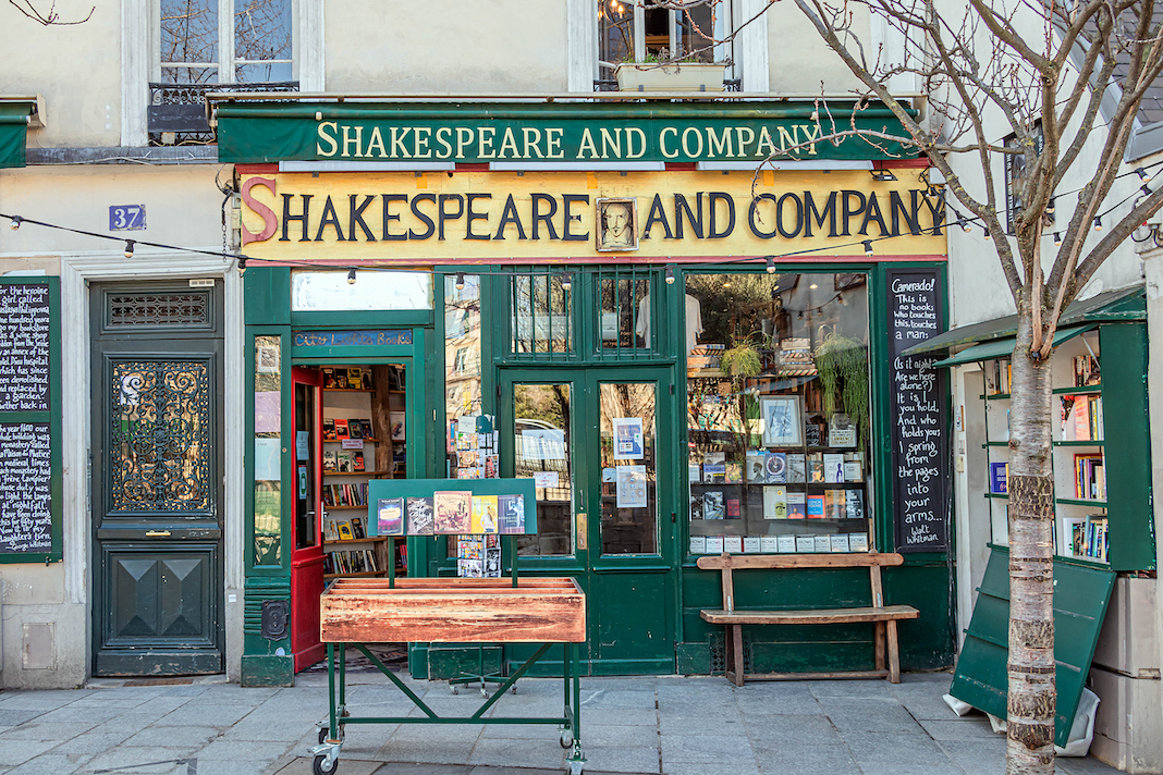 PARIS, FRANCE - FEBRUARY 1, 2021. In a district of old Paris, a vintage "Shakespeare and Company" bookstore offers Art books, novels, comics ... new and used.