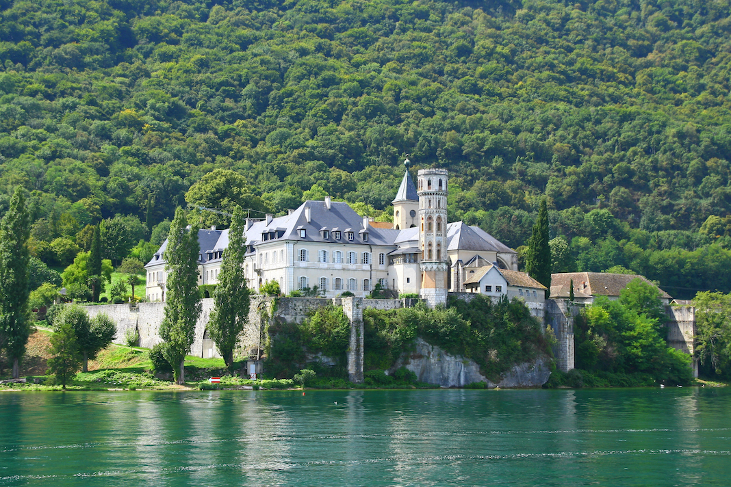 the Hautecombe abbey on the edge of Bourget lake in France