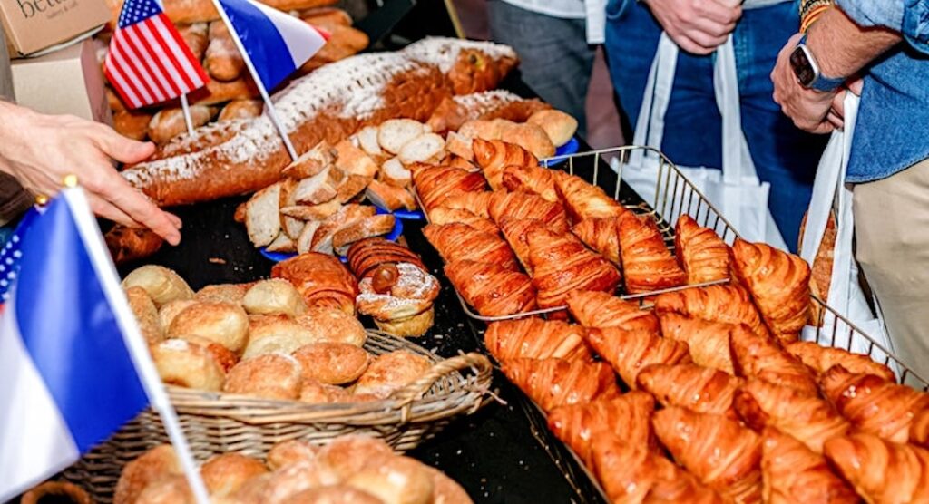 Croissants and other baked goods on table