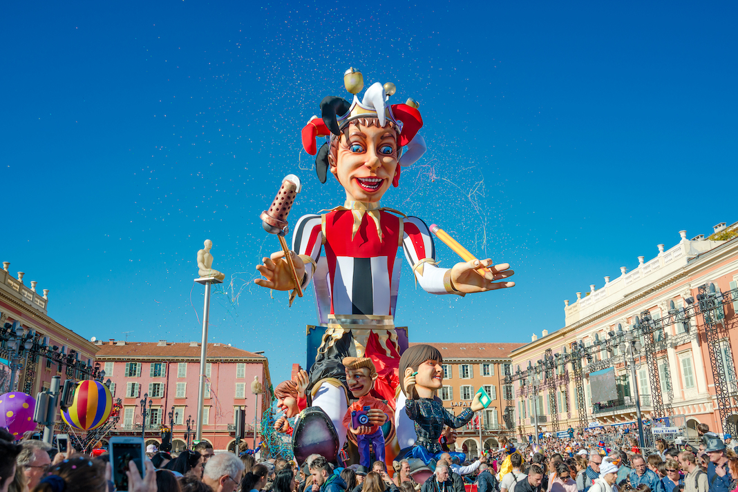 Nice, France - February 21 2016: Carnival of Nice in French Riviera - Carnaval de Nice - Roi de Media (King of Media)