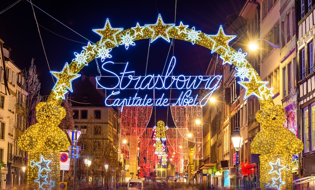 Entrance to the old town of Strasbourg at Christmas time