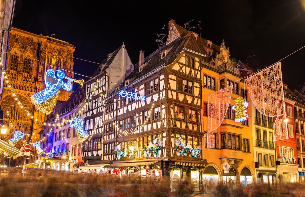 Buildings near Strasbourg Cathedral before Christmas - France