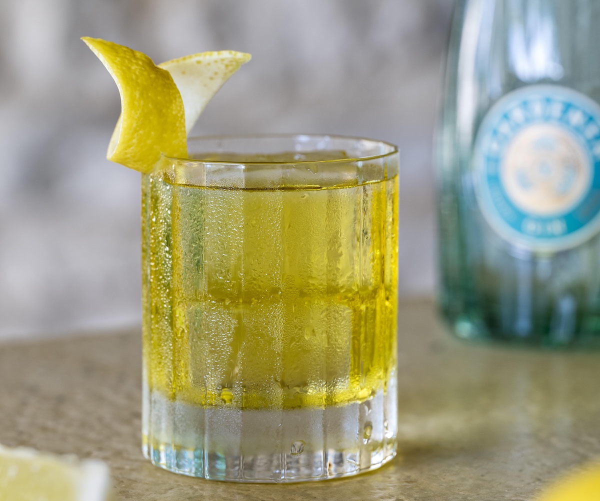 White Negroni with bottle of Gardener Gin behind
