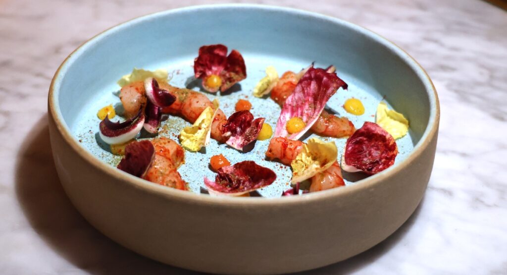 Marinated gambero rosso with citrus and chicory