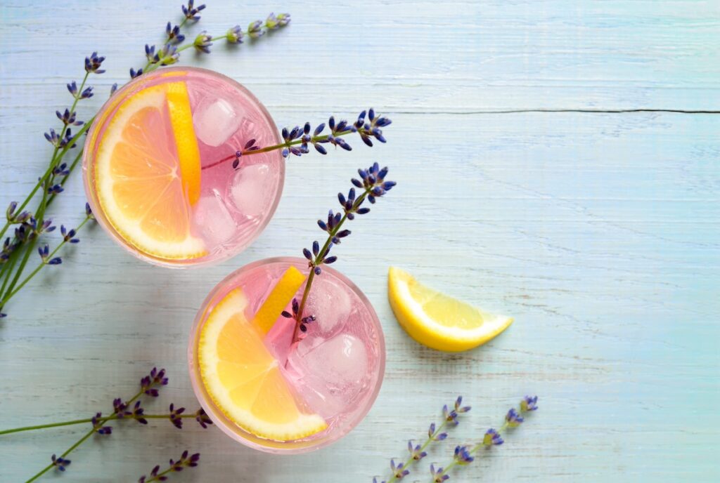 Pink cocktails with lavender