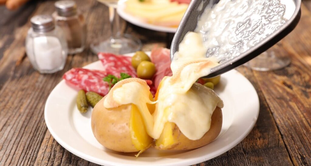 Melted raclette cheese