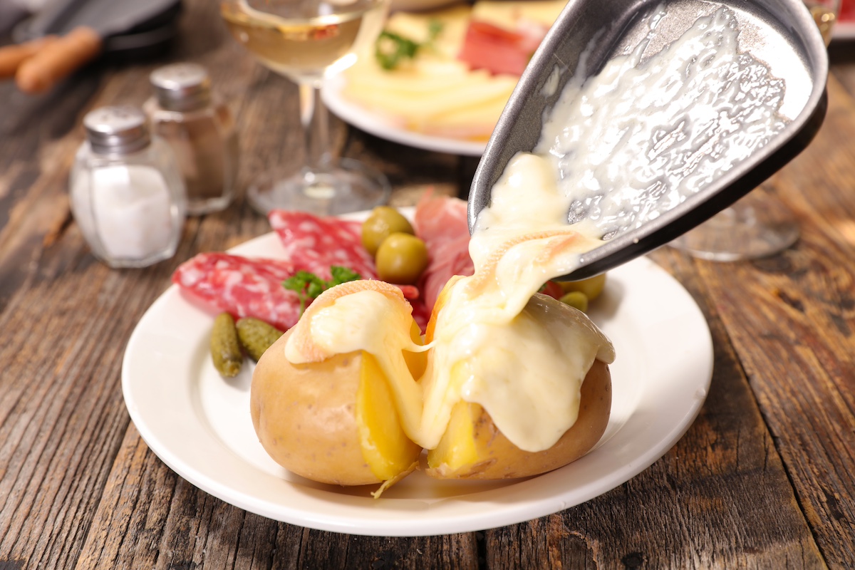 Melted raclette cheese