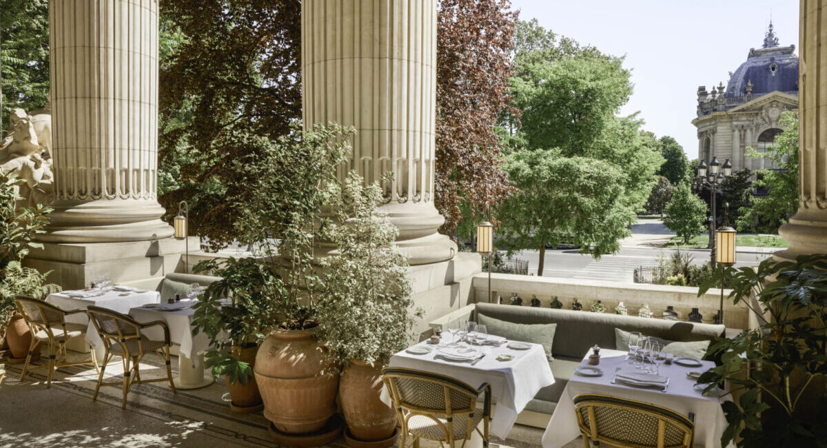 Le Grand Cafe Paris terrace with columns