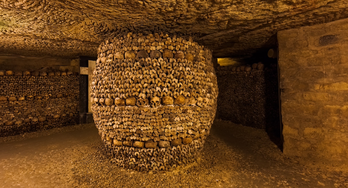 Things to do in Paris at night: visit the Paris catacombs under the city.