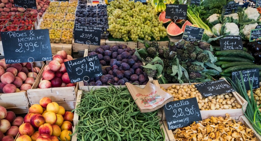 Sanary sur Mer - September 2018: Fresh produce on sale in the market of Sanary sur Mer, France