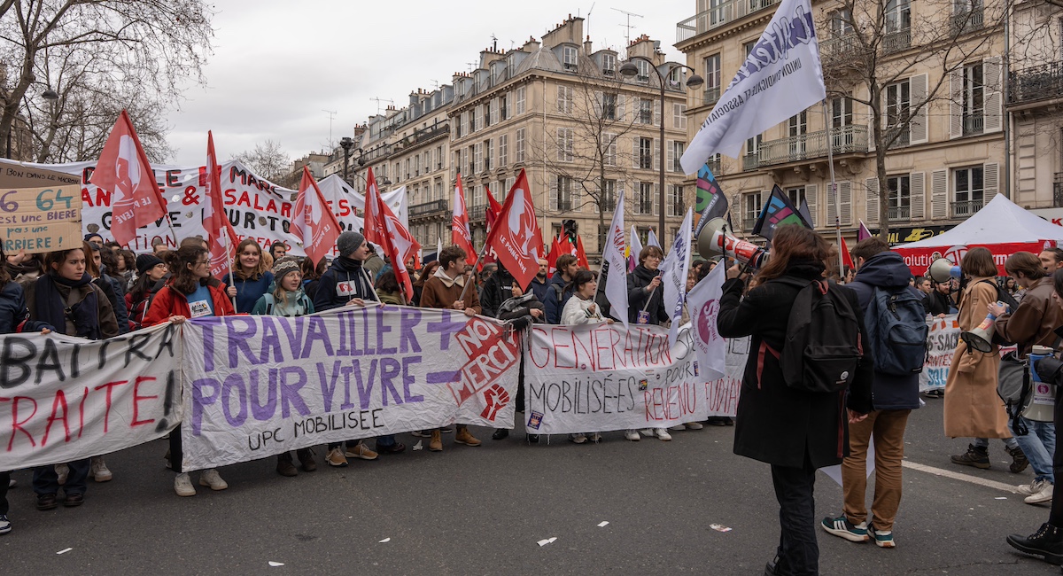 Paris, France - 03 11 2023: Strike. Demonstration in Paris against the pension reform project