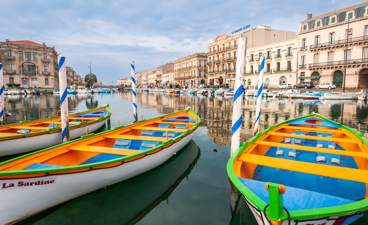 May 28, 2012: Typical boats of Sète in Occitanie, France, in Sète, in the Hérault in Occitanie, France