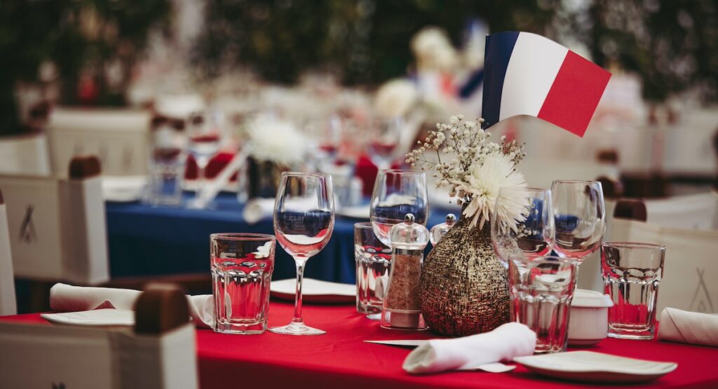 Bastille day table set up with decorations