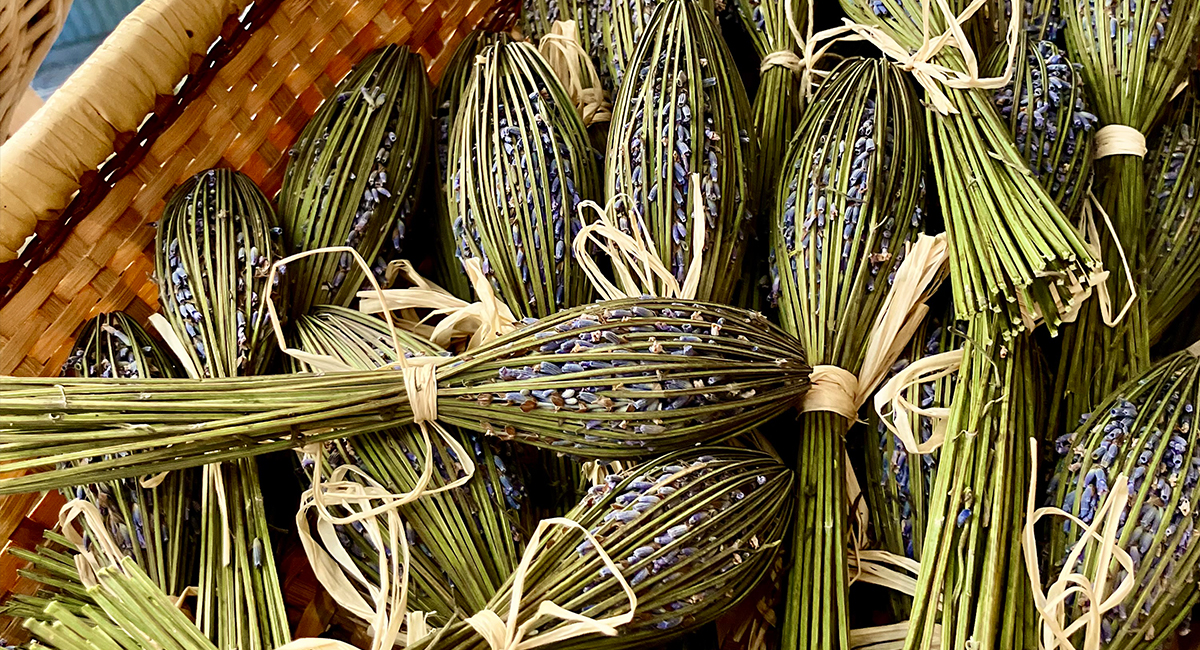 A basket of homemade lavender fusettes in Sault, France