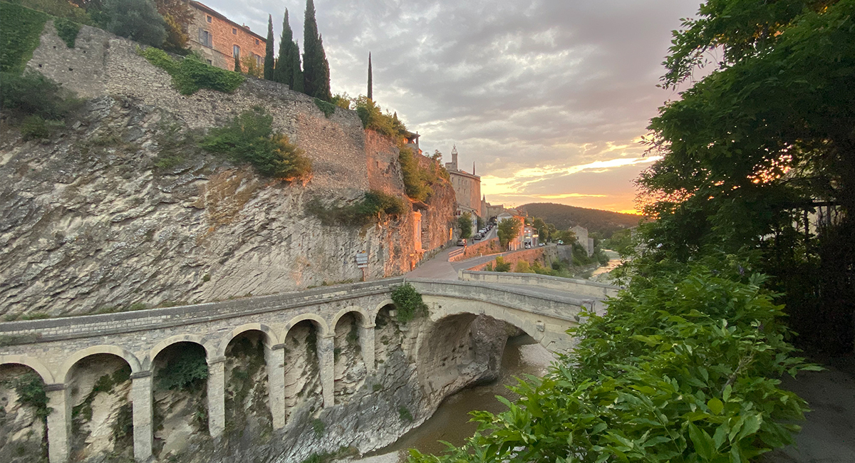 An incredible sunset overlooking Vaison-la-Romain's 1st century bridge