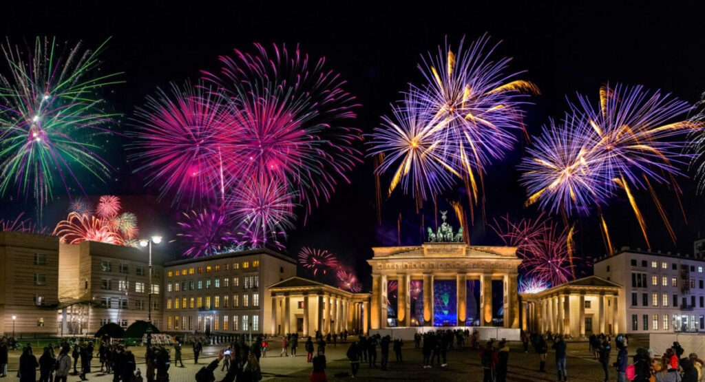 New Year celebrations on New Years Eve with fireworks .