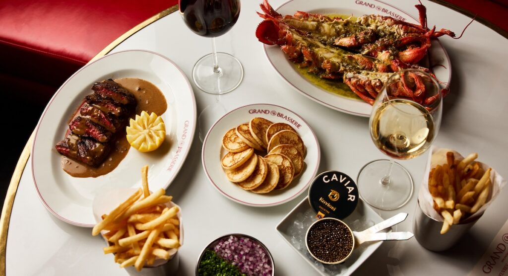 Spread of dishes at Grand Brasserie