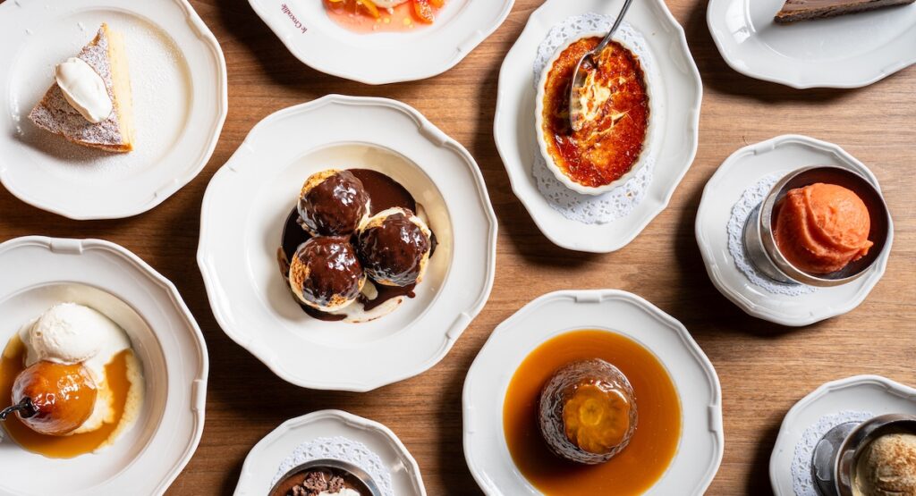 Spread of desserts viewed from above