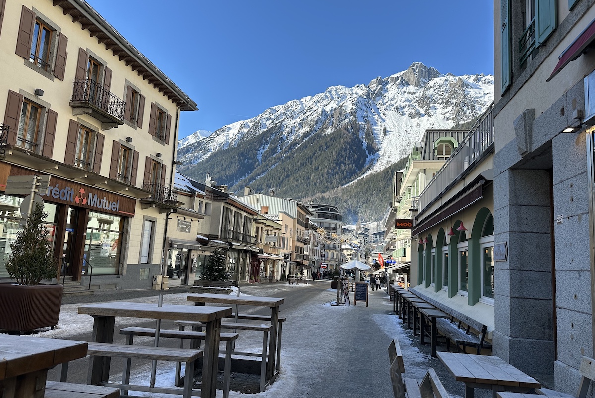 Chamonix city center with mountain views