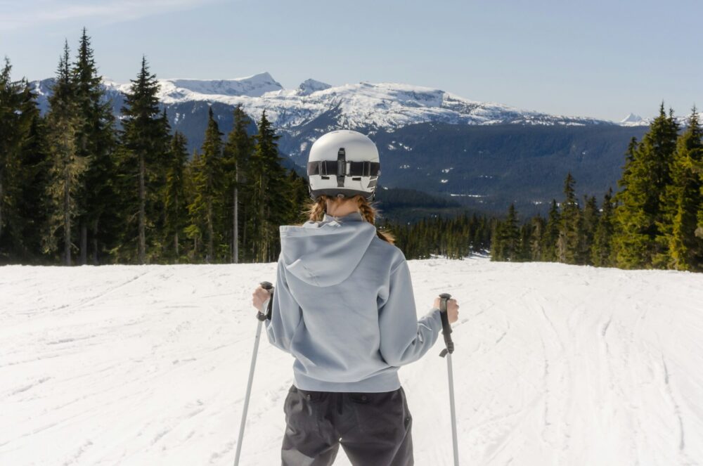 spring skiing in a hoodie