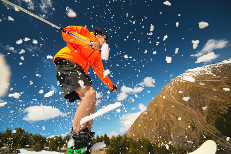 spring skiing in shorts in France