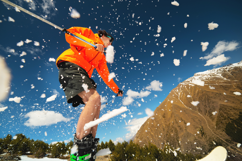 spring skiing in shorts in France