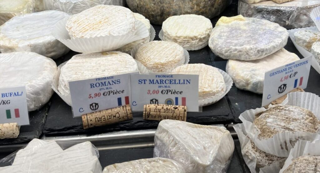 The cheese case at Lou Canesteou fromagerie in Vaison la Romaine, France.