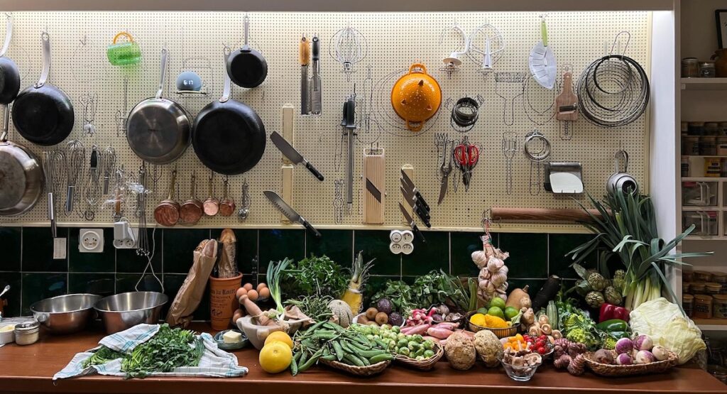 The pegboard kitchen at Julia Child's house