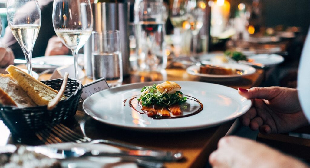 Salmon dish at fine dining restaurant.