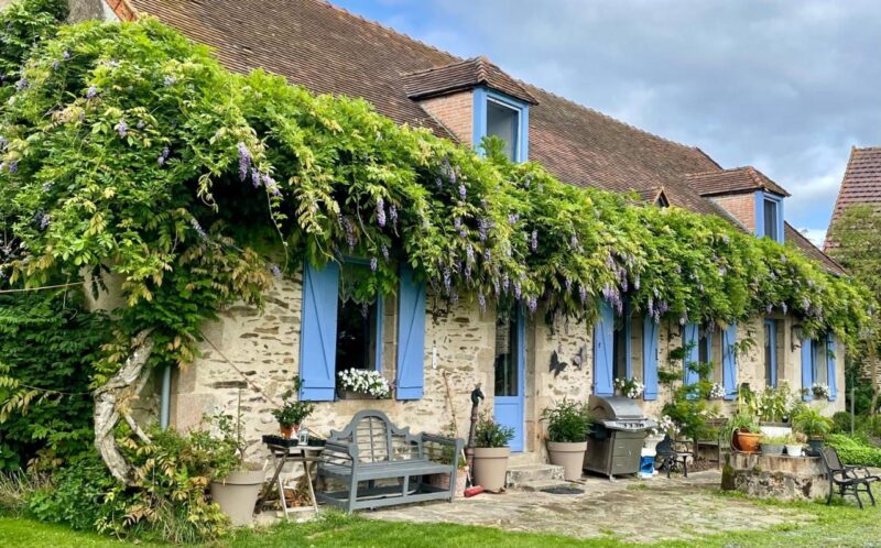 farmstay in france with blue shutters