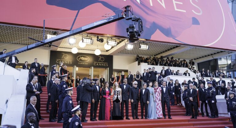 CANNES, FRANCE - MAY 17: Jury members Will Smith, Paolo Sorrentino, Agnes Jaoui, President of the jury Pedro Almodovar and jury members Fan Bingbing, Gabriel Yared, Park Chan-wook, Maren Ade and Jessica Chastain attend the 'Ismael's Ghosts (Les Fantomes d'Ismael)' screening and Opening Gala during the 70th annual Cannes Film Festival