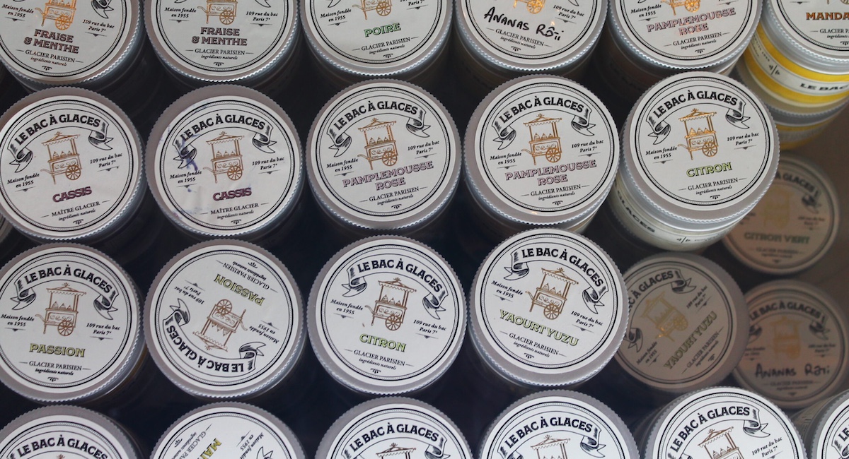 Containers of ice cream viewed from above