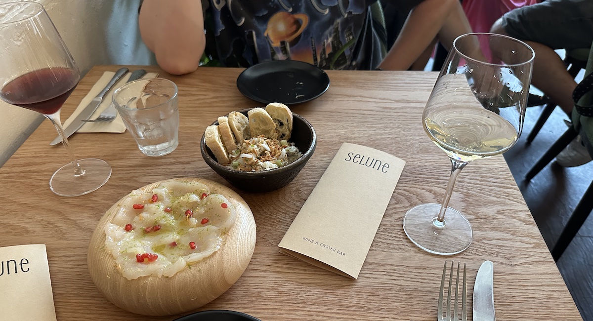 Scallop carpaccio and smoked oyster dip at Selune