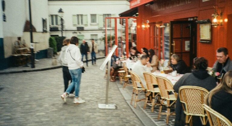 people eating at a terrasse en france