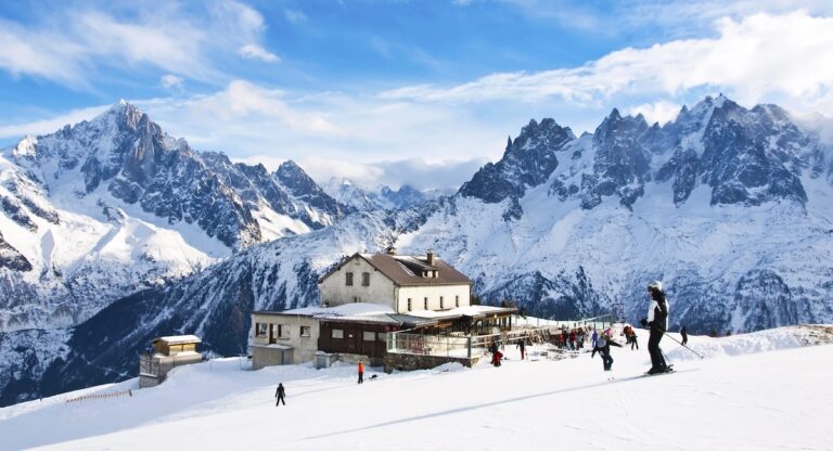 Skiing in French Alps near Chamonix Mont Blanc