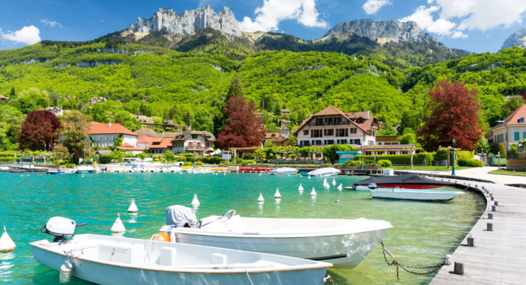 Boats on Annecy Lake.
