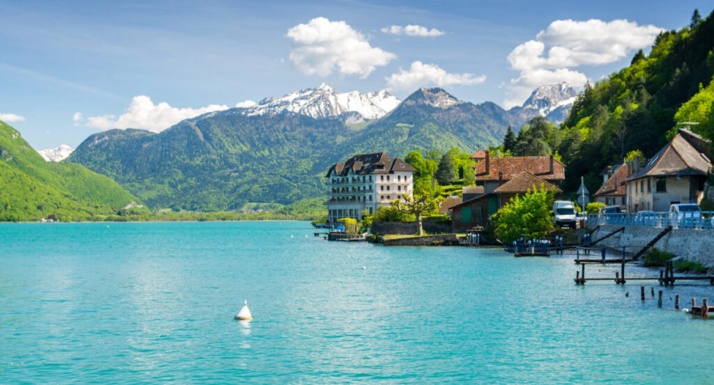 Beautiful view on french Alps at lake Annecy.