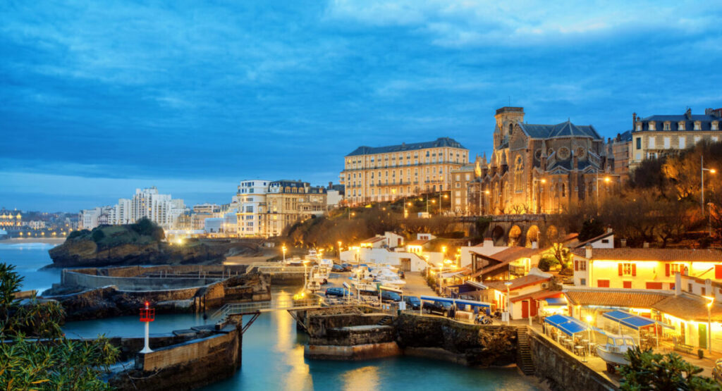 Biarritz Old Town in the night.