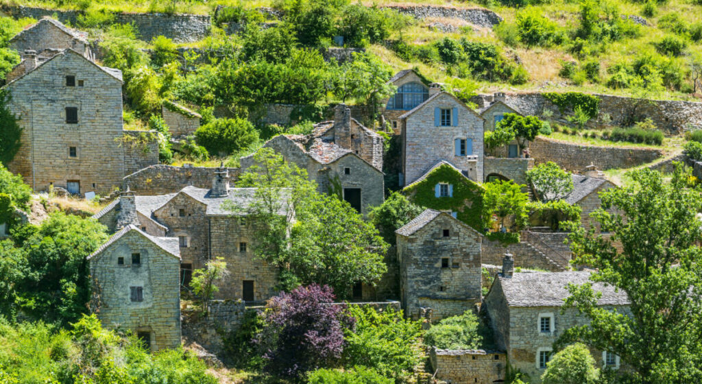 Village within mountains.