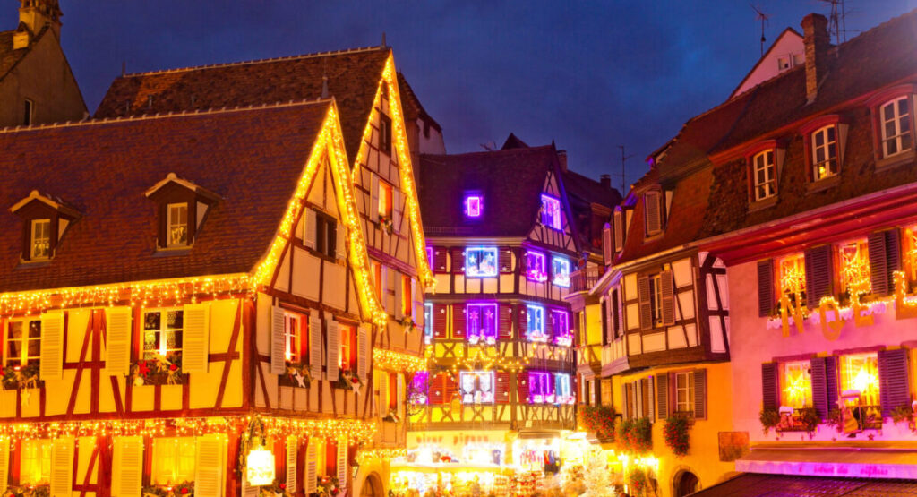 Lights at the Christmas market in Colmar.