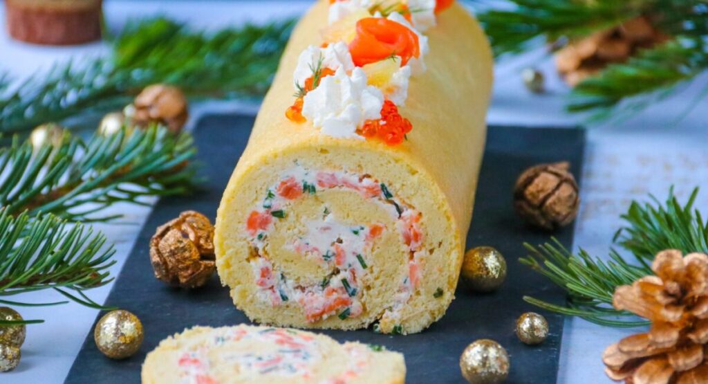 Salmon and Dill Christmas Yule Log.