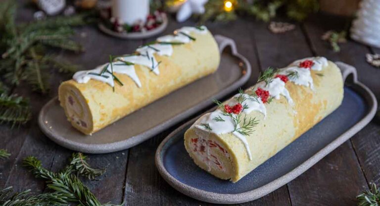Two Savory Christmas Bûches de Noel.