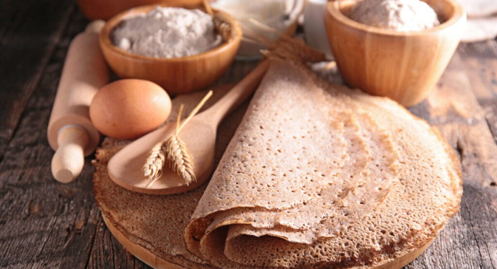 Buckwheat crepe with ingredients.