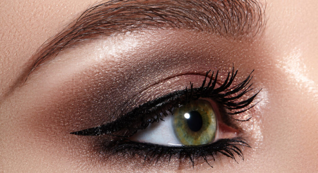 Macro Shot of Female Eye with Classic Eyeliner Makeup.