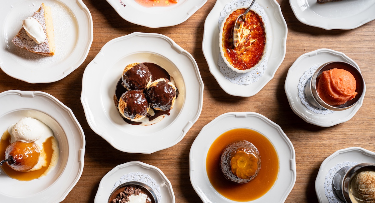 Assortment of French desserts viewed from above