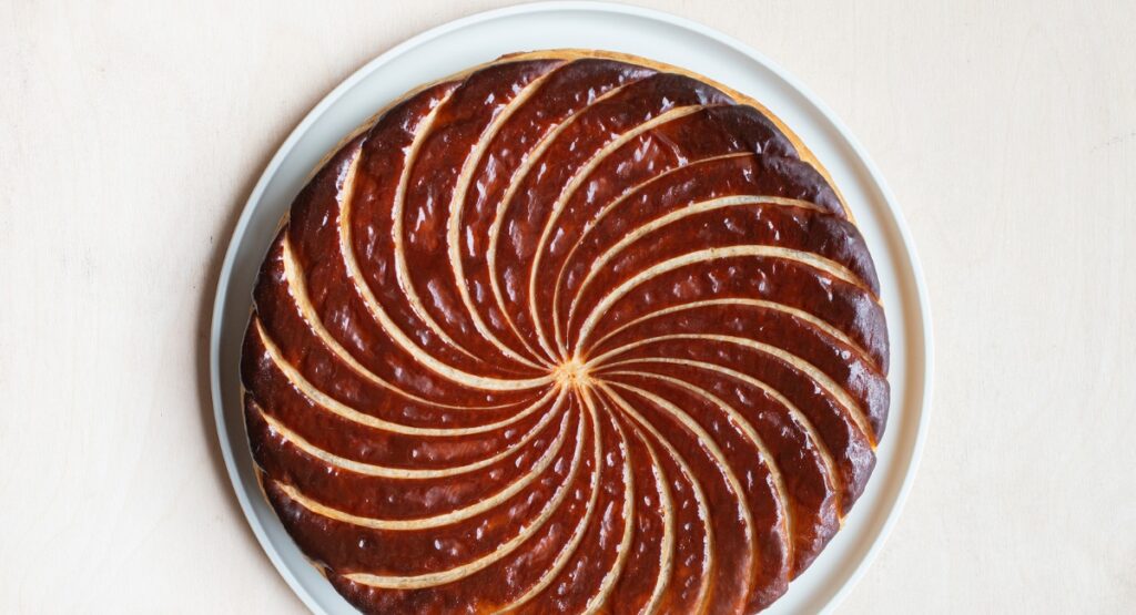 Close up of intricately designed galette des rois