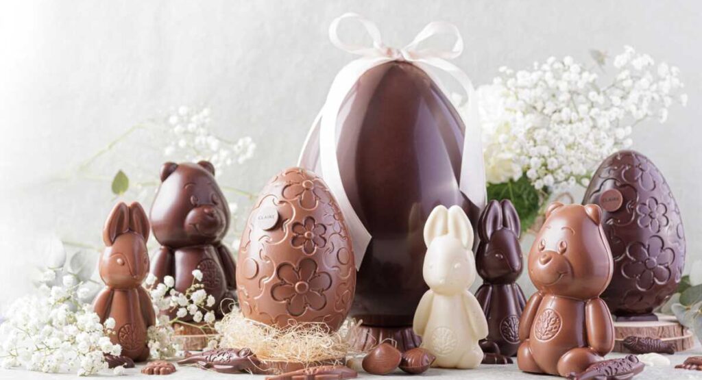 Chocolate eggs and rabbits.