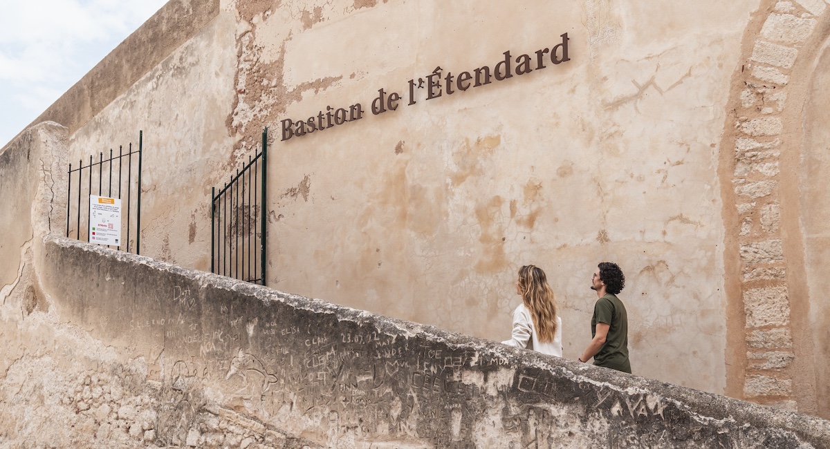 The steps up to the Bastion de l'Etendard in Bastion's medieval old town.